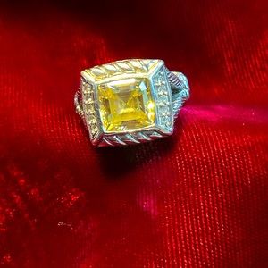 Judith Ripka rare asscher cut canary yellow crystal and CZ ring size 6